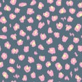 Seamless pattern with pink and yellow spots on a blue background. Leopard fur. Vector. Royalty Free Stock Photo